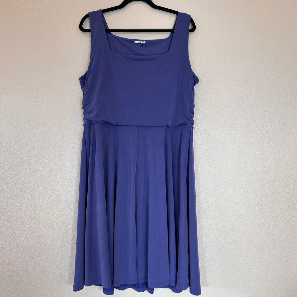 Lands End Blue Cupro Square Neck Sleeveless Fit and Flare Modal Knit‎ Dress XL